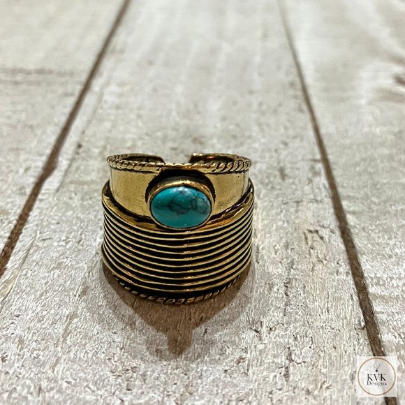 Turquoise Brass Ring - Picture 1 of 7